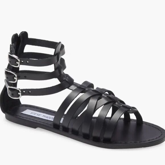 Steve Madden Yashi Gladiator Sandals in Black with Silver Buckles Sz 7, NWOB - Picture 1 of 10